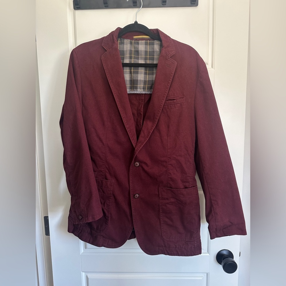 Hugo Boss Wine Red Blazer with Plaid Inner Coat Accents